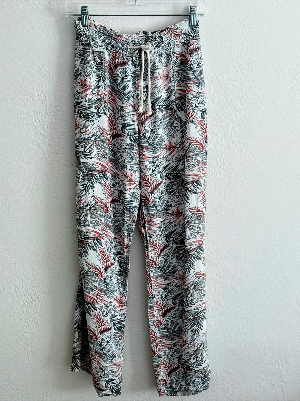 CALI 1850 LA Floral Linen Blend Wide Leg Beach Pants Large Tropical Coastal Boho